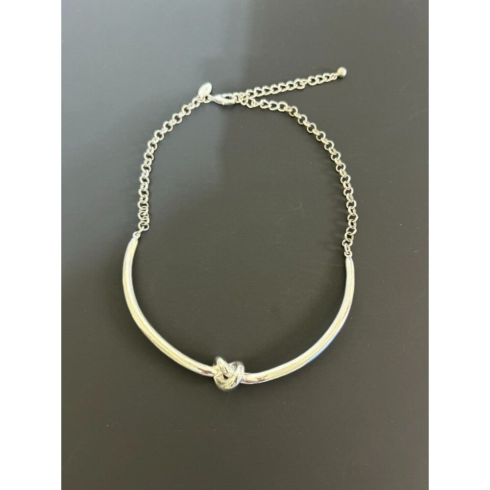 Chico's Silver Tone Knot Curved Choker Neckless